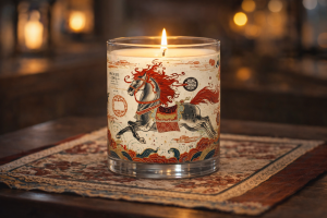 Intricate candle holder with horse design